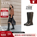 他她（TATA）明星同款超模靴骑士靴秋冬大筒围长靴加绒女靴7TGA1DG4 7TGA1DG4黑色（银色清冷扣） 39