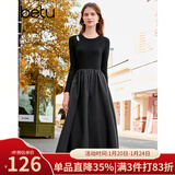 百图betu女装秋季新款连衣裙赫本风针织裙子修身显瘦长裙2309T92 黑色 M