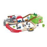 Hape(德国)火车轨道玩具木质拼插diy小镇运输收纳套新年礼物E3764