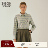 Teenie Weenie小熊女装秋季简约风磨毛格纹衬衫复古学院风长袖衬衣 绿色 S (160)