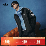 adidas经典复古三条纹双拉链宽松夹克外套男女秋季阿迪达斯三叶草 黑色   L