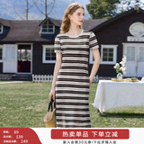 香影流苏条纹黑色t恤女短袖2025夏装新款宽松休闲风正肩圆领上衣 黑色L85S798 连衣裙 S 155/80A/85-95斤