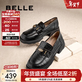 百丽（Belle）元宝乐福鞋女棕色英伦风粗跟小皮鞋舒适通勤单鞋D2S1DCA5预售 黑色-宽版 35 (225mm)