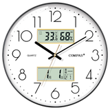 康巴丝（Compas）客厅钟表万年历卧室石英钟表挂墙时钟日历挂钟 C3219-2钢琴黑35cm