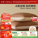 水星家纺枕套全棉枕头套100%纯棉A类枕头罩一对装双人家用48x74cm棕