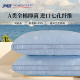 安睡宝（SOMERELLE） 全棉A类抗菌枕头进口七孔纤维枕芯酒店护颈椎枕睡眠枕靠枕可水洗 尊贵A类抑菌进口七孔-中枕蓝 单只 一只装