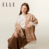 ELLE【礼盒装】100%绵羊毛围巾女秋冬礼物保暖时尚提花围脖披肩