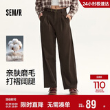 森马（Semir）休闲裤女纯棉打褶阔腿裤腰带秋复古磨毛长裤显腿长101524127005A