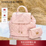 CHARLES&KEITH菱格大容量柔软多用背包书包双肩包包女包生日礼物CK2-60151400 粉红色Pink S