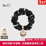 She's茜子发饰心形发圈大肠圈头花头绳马尾皮筋绑头发绳头饰新年礼物女 印花黑色G3