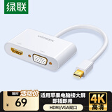 绿联Mini DP转HDMI/VGA转换器线4K迷你DP雷电2拓展坞转接头 适用苹果微软电脑接显示器投影仪 40364