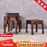 盘柁 新中式黑胡桃木凳子实木小板凳家用客厅凳矮凳方凳黄铜换鞋凳 北美黑胡桃木【现货】