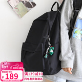 viney背包女双肩包男书包初中高中大学生旅行包小学生三到六年级电脑包时尚大容量简约轻便休闲旅游户外出游韩版运动黑色+恐龙挂件