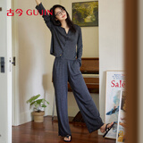 古今（GUJIN）春夏季新品长袖开衫睡衣女家居服可外穿睡裤镂空设计高级感套装L