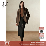 玖姿·安娜蔻商务通勤简洁气质百搭毛呢A字半身腰裙女2024冬款 素黑 M