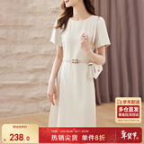 尚都比拉设计感拼接连衣裙夏季高级感气质百褶裙小个子中长裙子 杏色 L