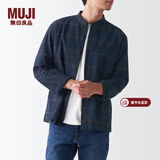 MUJI男式 法兰绒立领衬衫 长袖休闲百搭衬衣男士外套纯棉全棉ACA75C1A 深藏青色格纹 XXL （185/112A）