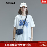 古由卡（GUUKA）xSANK嘻哈潮牌t恤男士短袖夏季情侣装明星同款休闲宽松五分半截袖 白色 F3887 2XL