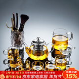 唐丰功夫茶具套装家用客厅小套泡茶小茶台日式茶盘简易小茶具整套 天机玻璃壶8件套配茶漏+树皮品圣