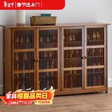 安尔雅新中式鞋柜门口简易鞋架家用收纳透气大容量多层玄关柜 四门款