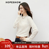 红袖别致蕾丝提花T恤2025冬季新款女装木耳边半高领轻熟气质甜美上衣 米白004 M