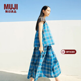MUJI女式 马德拉斯格纹 宽摆裙长半身裙女装裙子25年夏季款BE1XKA5S 蓝色格纹 S (155/62A)