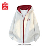 名创优品（MINISO）撞色开衫连帽卫衣男春秋季美式重磅外套青少年感休闲潮牌运动上衣 白花灰(mt红颜英文胸标) L /175(体重120-140斤)