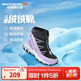 Skechers斯凯奇儿童绒绒靴雪地靴保暖男童棉鞋防寒加绒高帮女童靴660092L 女童/黑色/薰衣草色/BKLV 35