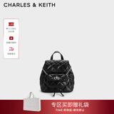 CHARLES&KEITH菱格大容量柔软多用背包书包双肩包包女包生日礼物CK2-60151400 Noir黑色 S