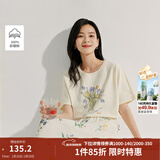 茵曼（INMAN）【商场同款】纯棉印花T恤2026夏季女装新款宽松百搭短袖上衣 古杏色 XL