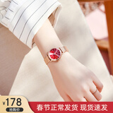 聚利时（Julius）手表女时尚韩版简约小巧小表盘气质细带潮流学生石英防水女士手表 玫瑰金酒红面|光影表盘