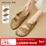 西遇平底勃肯凉拖鞋女2025新款夏季外穿一字拖鞋森系新复古回潮凉鞋 棕色 39