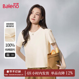 班尼路短袖t恤女装纯棉夏季新款宽松小个子女生上衣服潮流短款半袖打底 杏-纯色 【100%棉】 L