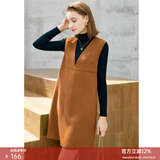 颜域V领无袖毛呢连衣裙女2025新款冬时尚宽松气质呢子裙子 卡其 L/40