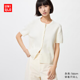 优衣库圆领针织开衫/短袖女装毛衣毛衫外套482978 01 乳白色 3XL