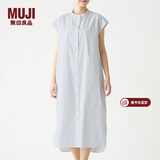 MUJI MUJI 女式 棉混弹力 法国袖连衣裙 BCL14A0S 深海军蓝X条纹 L