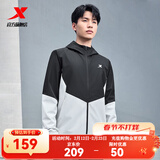 特步防泼水外套秋冬新款男夹克上衣跑步服户外骑行服双层风衣运动服 0106常规-尘灰色/正黑色-经典简约 L
