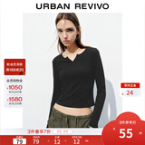 UR2026春季新款女装时尚休闲简约基础修身长袖T恤UYB450010 黑色 M