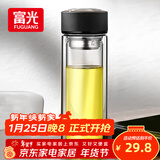 富光 男女士双层玻璃杯 水杯 支持团购定制 304杯子泡茶杯400ML黑