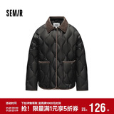 森马（Semir）羽绒服女中长款轻薄拼接灯芯绒翻领2024冬季三防外套109724113004