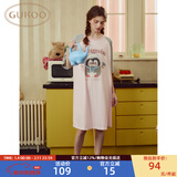 果壳（Gukoo）睡裙女春夏新款小企鹅系列睡衣女睡裙宽松睡裙圆领大卡通家居服B 天堂粉睡裙 XL