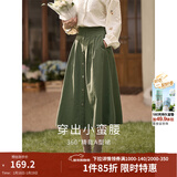 茵曼（INMAN）半身裙女士2026年春夏女装新款复古显瘦通勤中长款纯棉长裙子 茶绿色 -18518192 L