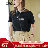 betu百图女装春装新款宽松韩版卡通印花短袖T恤ins潮JD2102T08 黑色 XS