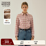 Teenie Weenie小熊女装秋季简约风磨毛格纹衬衫复古学院风长袖衬衣 浅粉色 M (165)