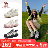 骆驼（CAMEL）登山鞋女网面拼接抽绳厚底休闲鞋 L24S245121W 米/黑(洞洞款) 39
