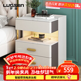 罗森（LUOSEN）岩板床头柜简约卧室三层床头置物架收纳柜 深灰+白