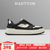皓顿（HAUT TON）【张信哲/王子奇同款】男鞋休闲鞋头层牛皮厚底板鞋运动休闲鞋 黑白色 41 适合运动鞋42码