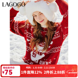 LAGOGO宽松费尔岛提花减龄套头毛衣女拉谷谷秋冬新款可爱针织上衣 红白(HV) M 160/38