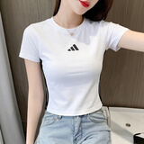 阿迪达斯（adidas）T恤女装 2026春夏新款运动服棉质露脐上衣高腰修身显瘦纯欲风体恤 白色/修身/束腰/主推 XL