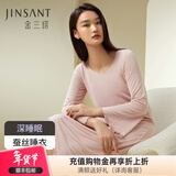 金三塔真丝睡衣女桑蚕丝木耳边长袖睡裙家居服深睡眠蚕丝睡衣情人节礼物 奶芙粉1357 XL